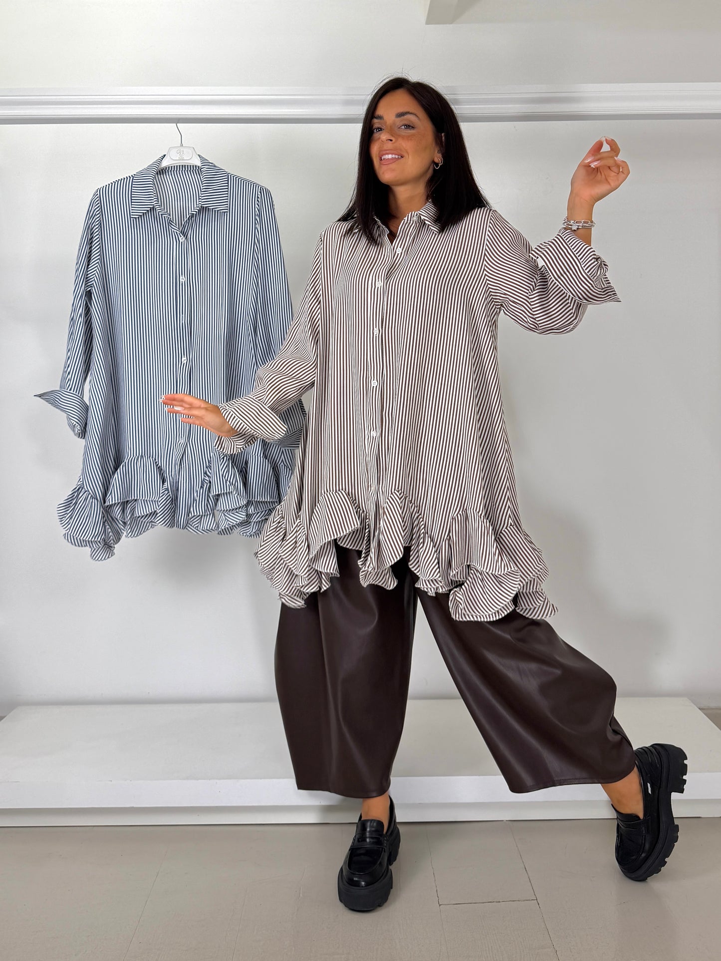 Camicia fondo rouches a righe
