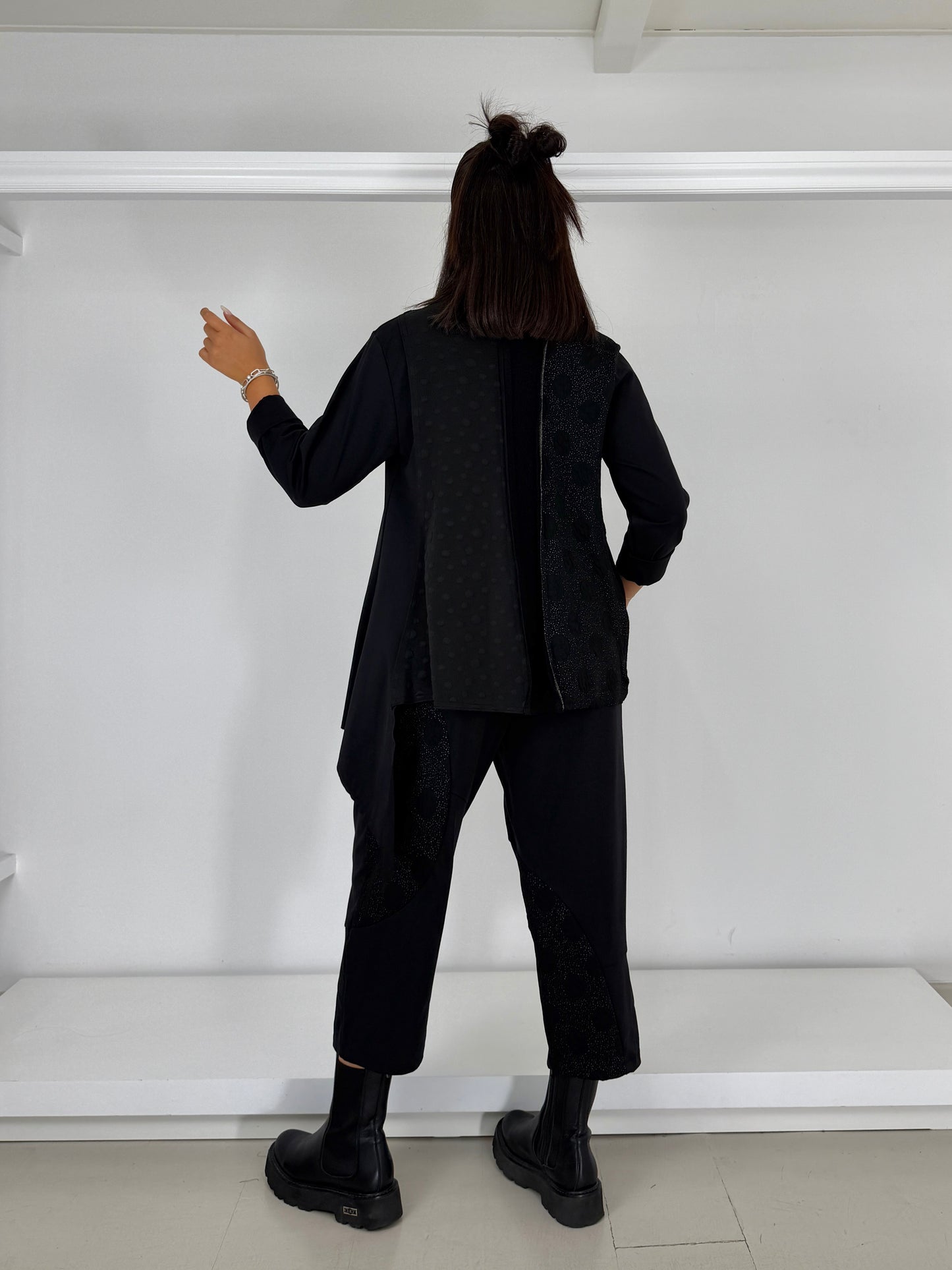 Pantalone crop due tessuti