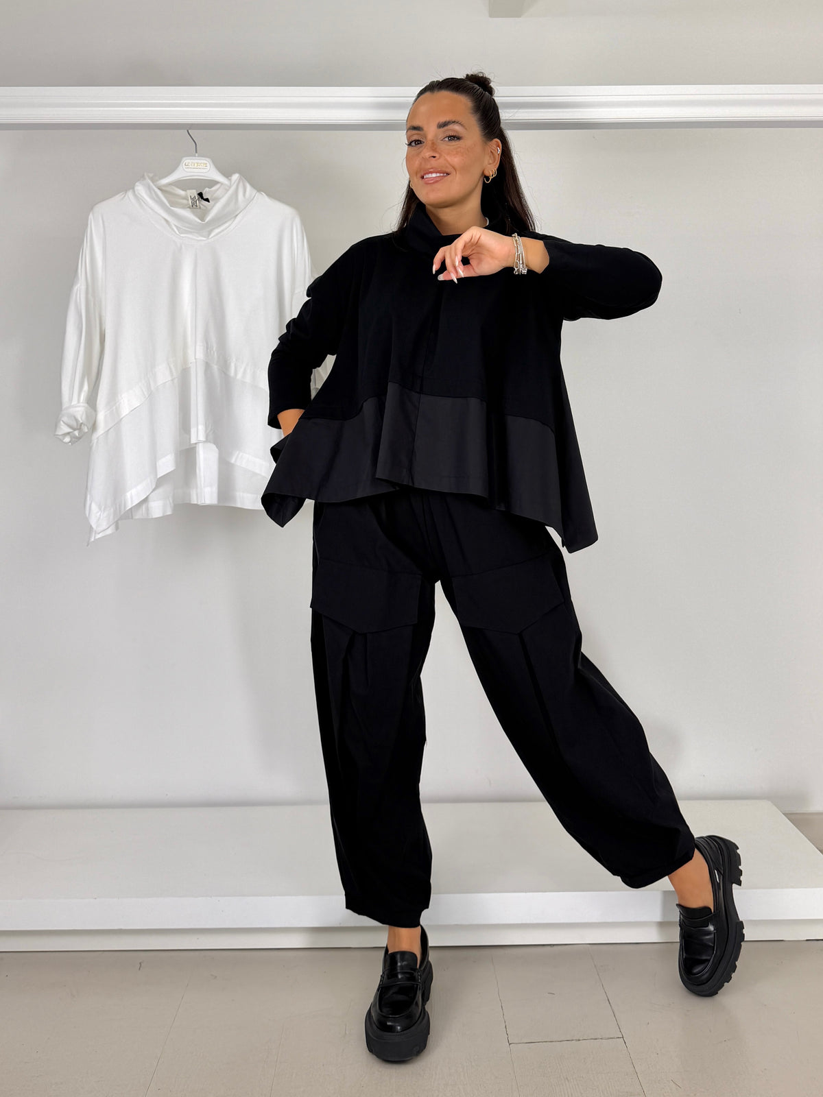 WENDY TRENDY Maglia due tessuti collo ad anello