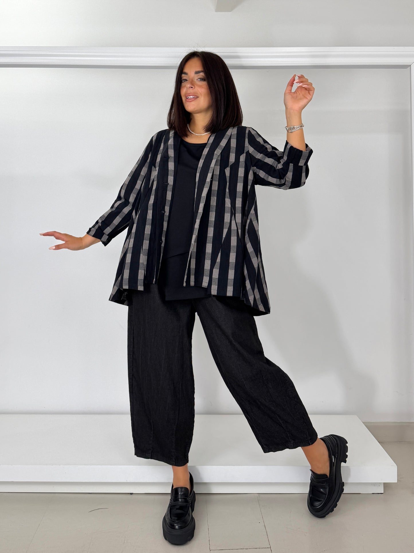 Pantalone effetto jeans a ovetto