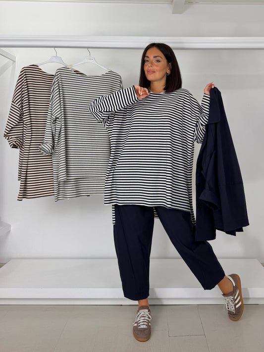 Maglia taglio vivo manica lunga a righe