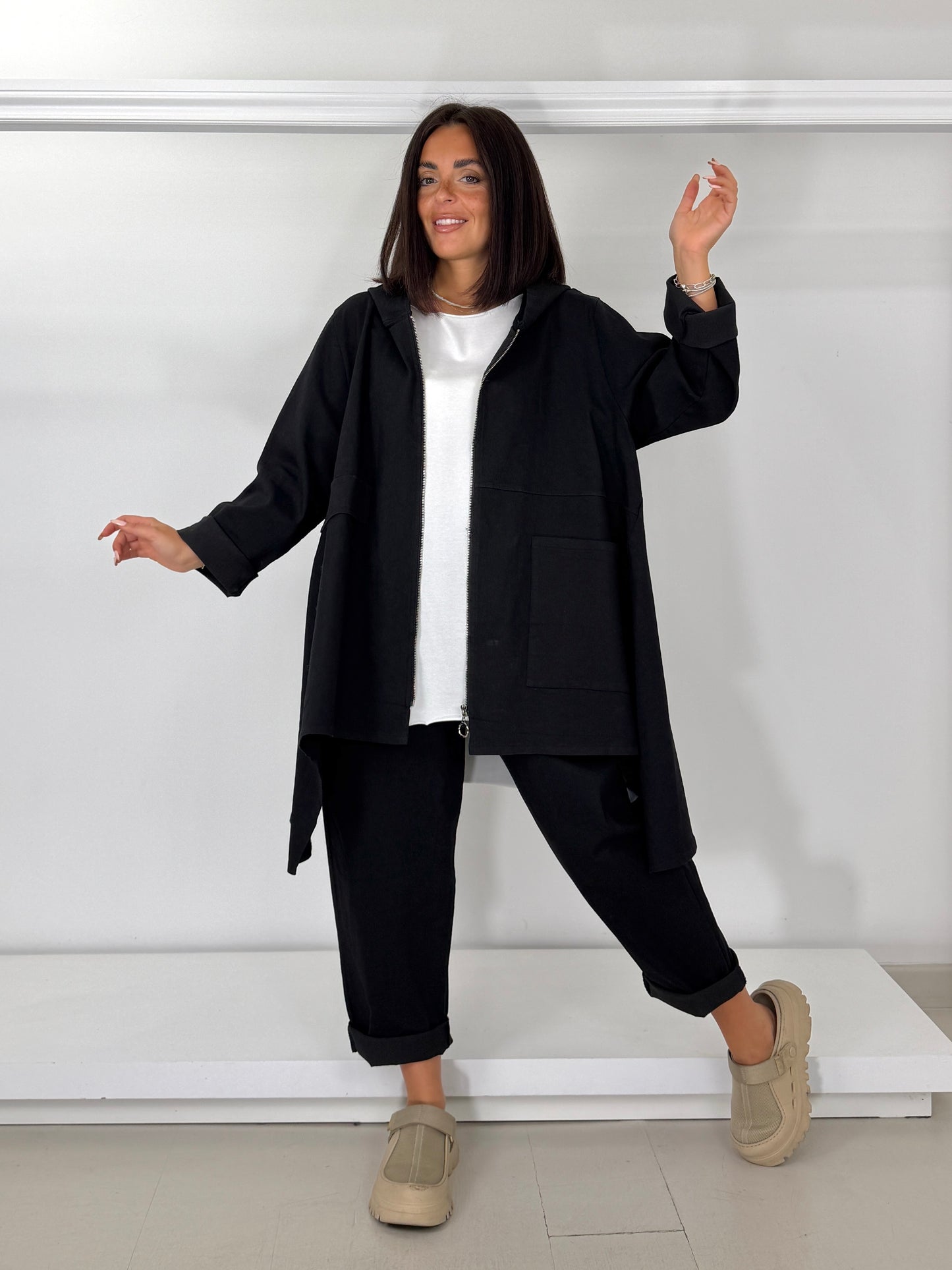 Pantalone over in jeans elasticizzato