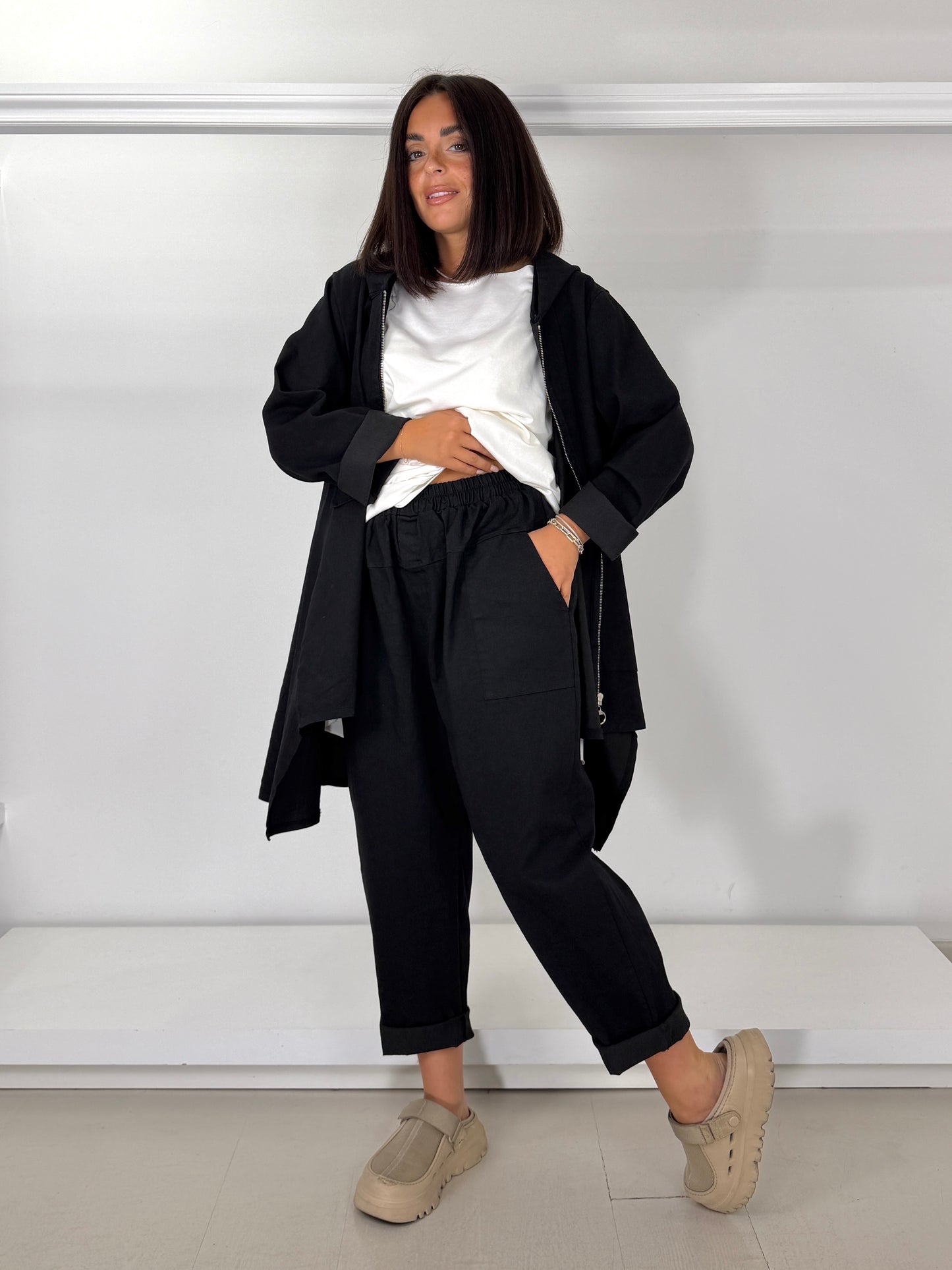 Pantalone over in jeans elasticizzato