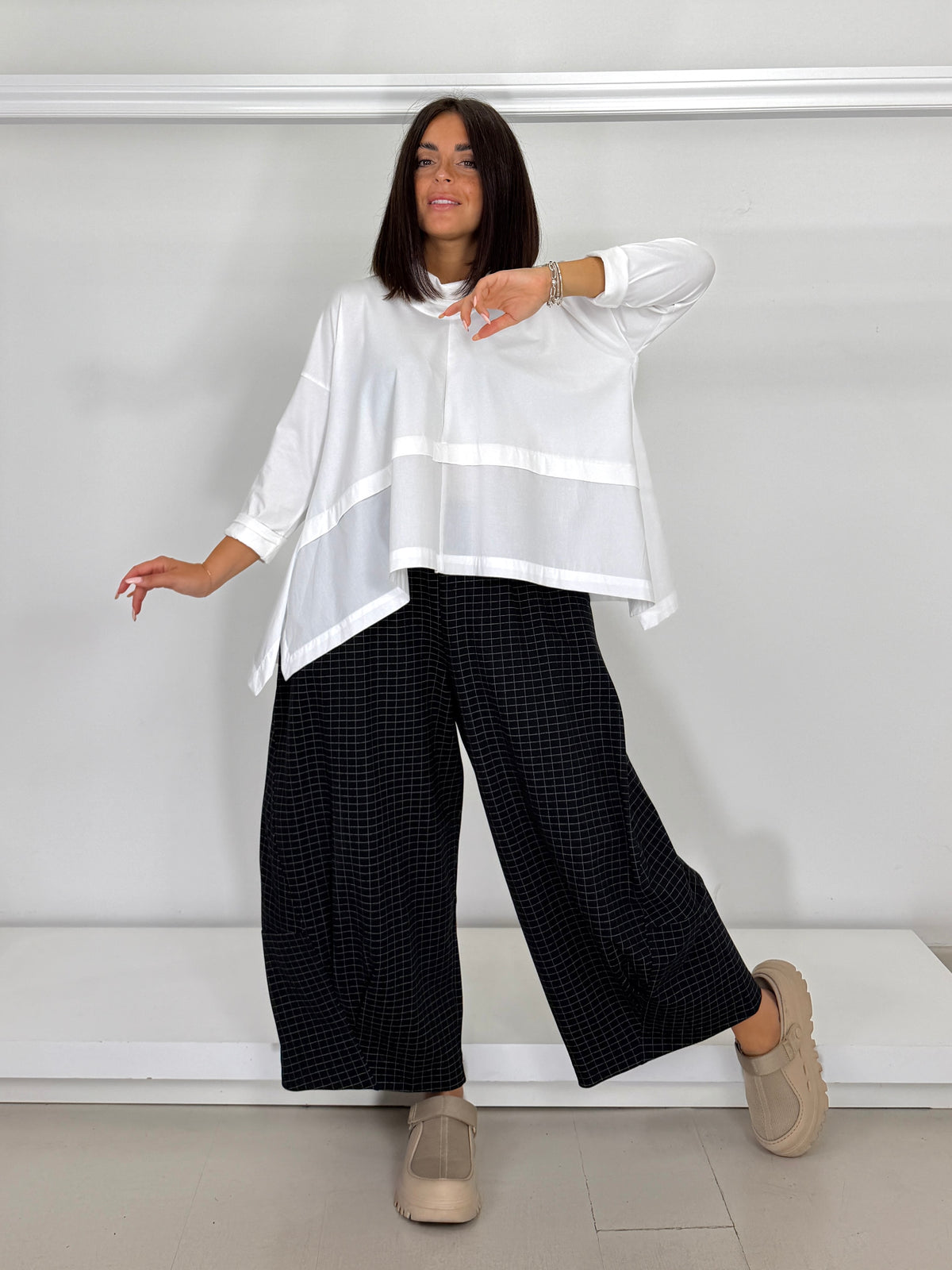 WENDY TRENDY Maglia due tessuti collo ad anello