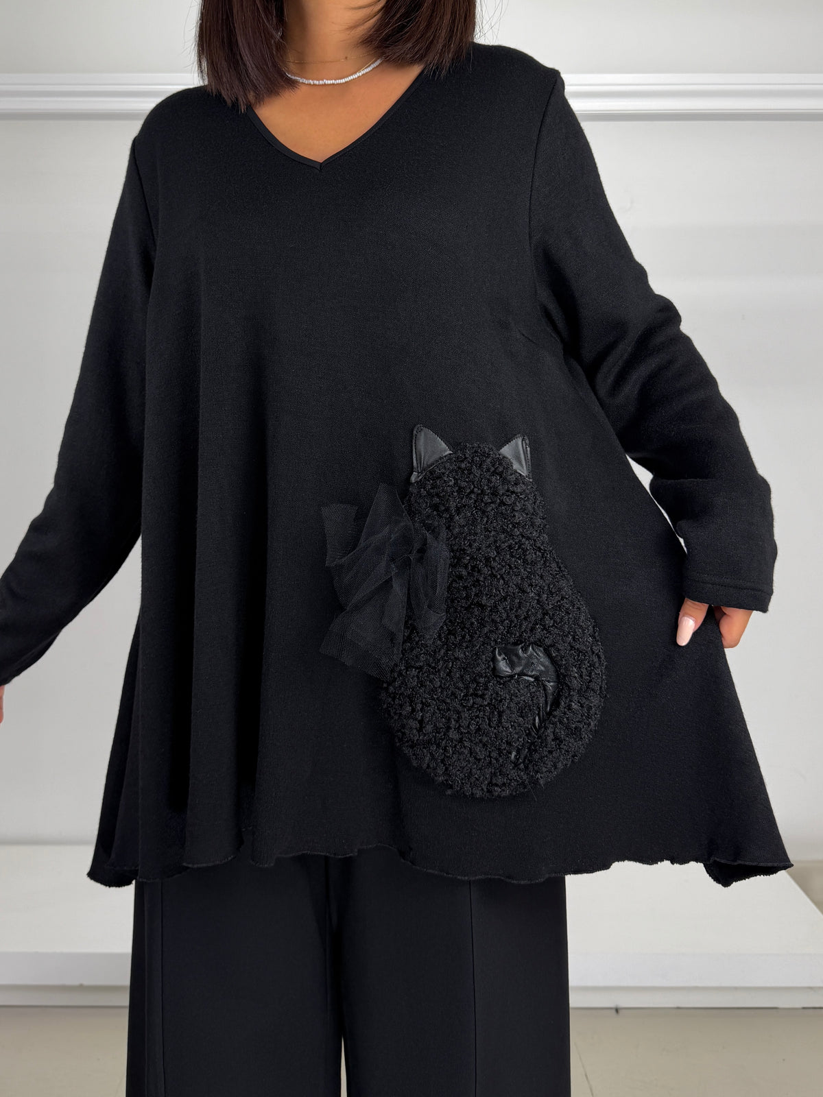 DOLCEMENTE CURVY pullover applicazione gatto