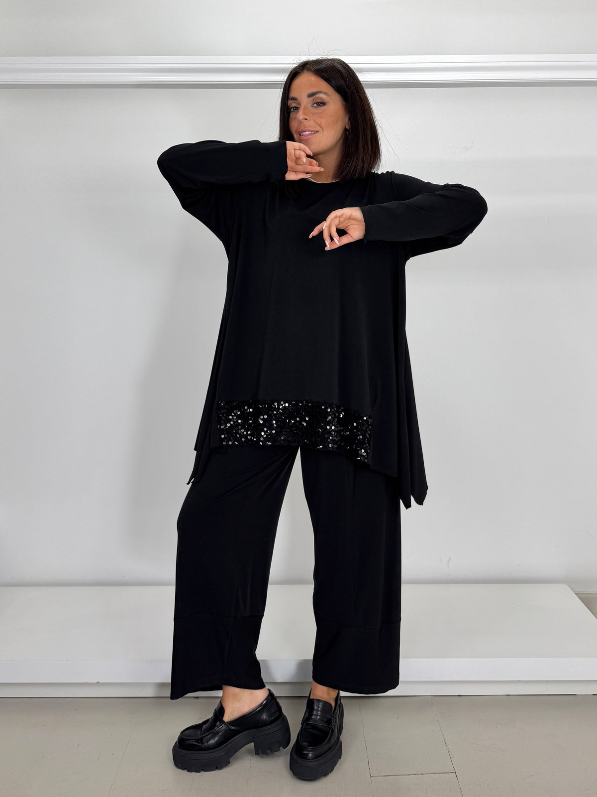 DOLCEMENTE CURVY casacca tessuto scivolato inserto paillettes
