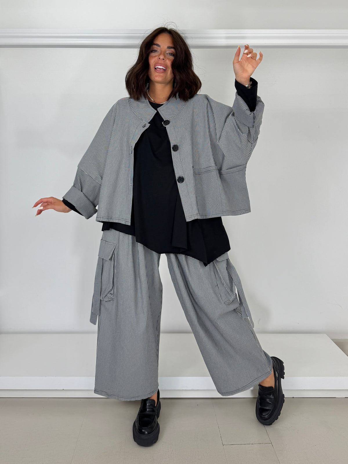 Pantalone cargo in bengalina vichy