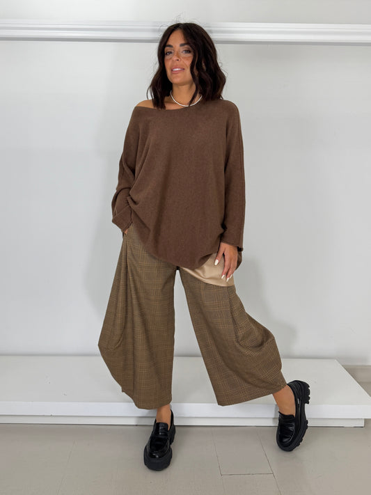 Pantalone baloon quadri - fondo camel