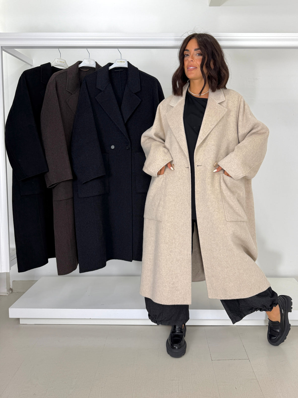 Cappotto misto lana e cachemire manica a ovetto
